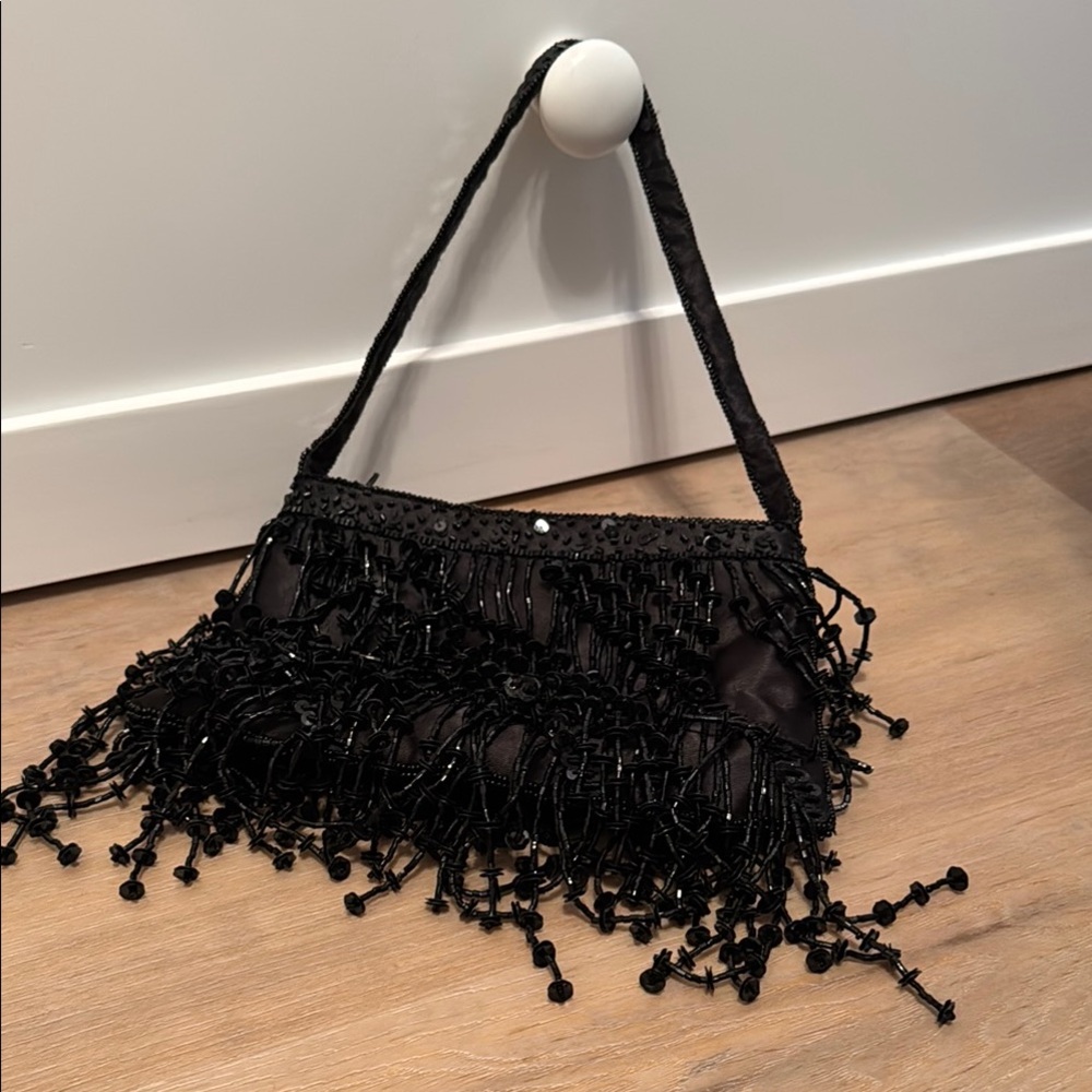 Elegant Black Beaded Women's Bag